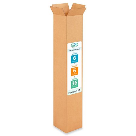 IDL PACKAGING 6L x 6W x 36H Corrugated Boxes for Shipping or Moving, Heavy Duty, 10PK B-6636-10